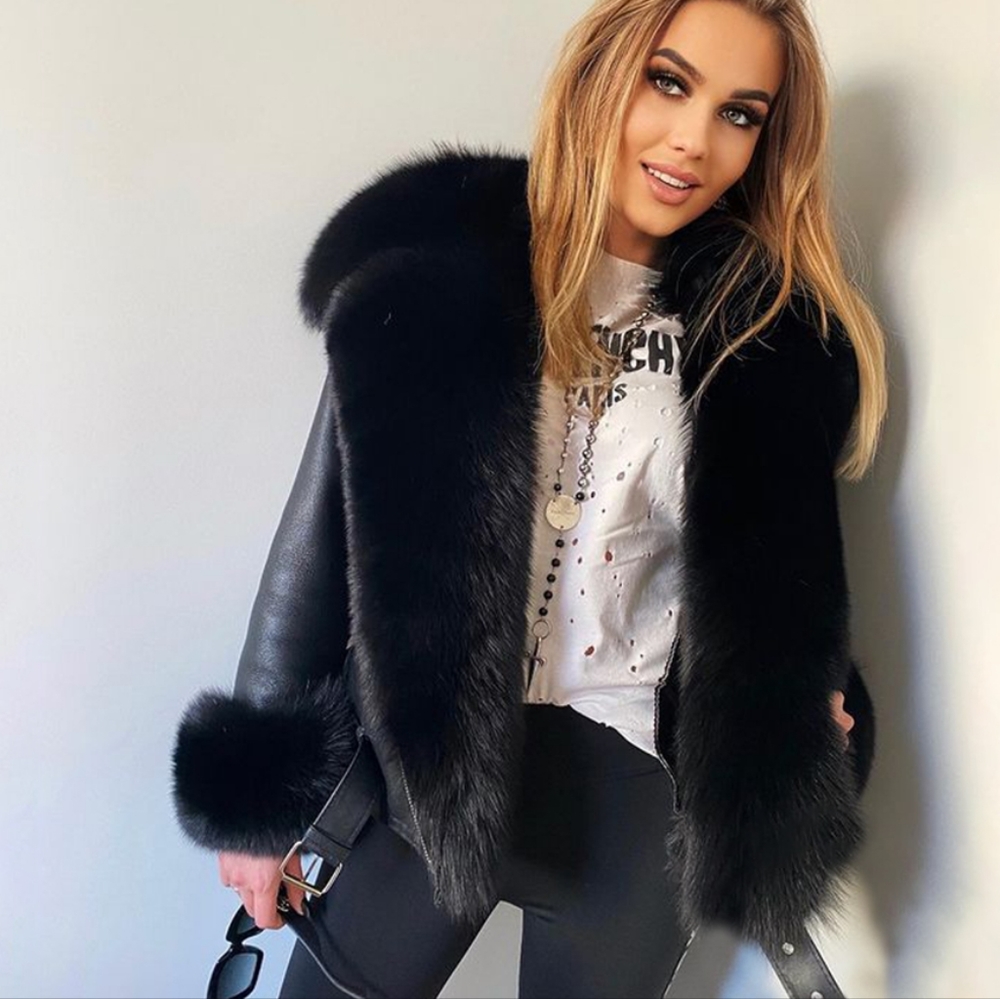 ON SALE! Handmade Shearling Leather Fur Jacket- Black L